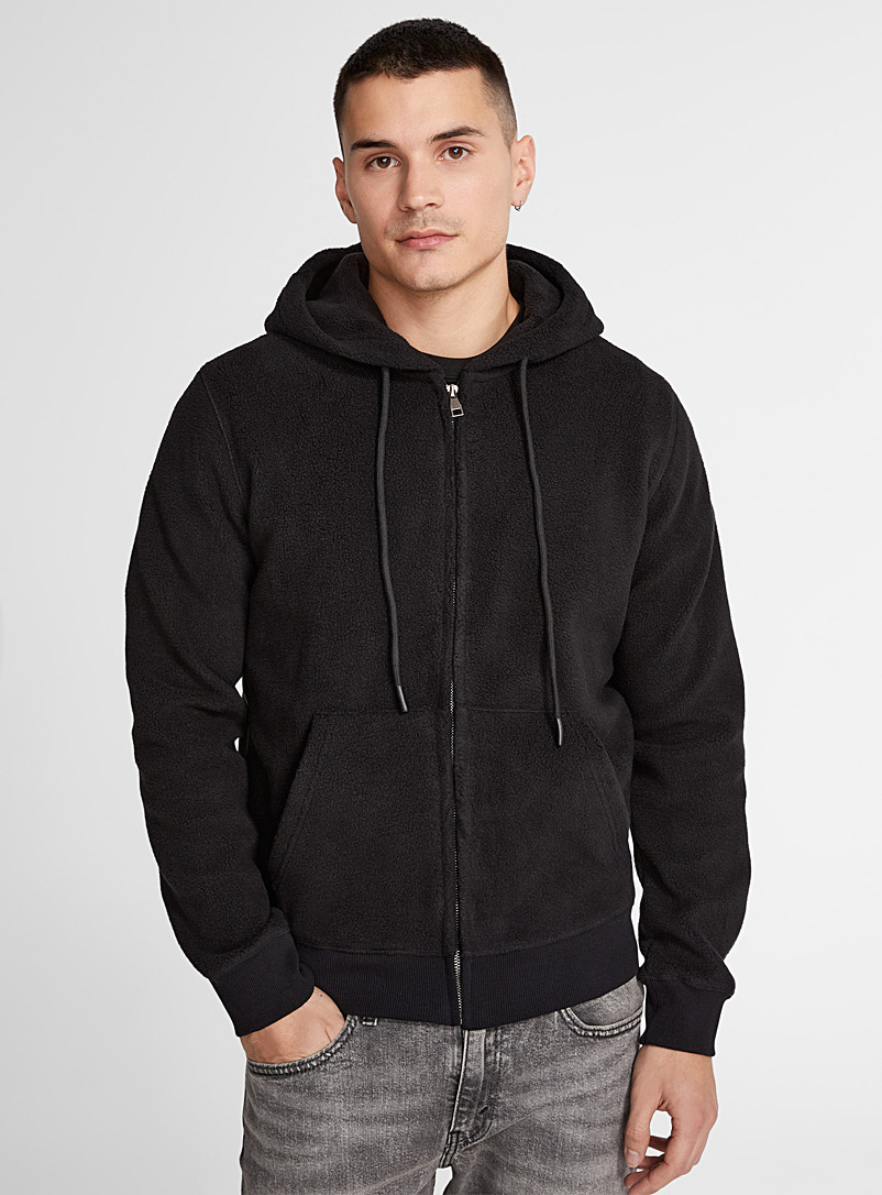 Gianni Lupo Black Polar fleece zip-up hoodie for men