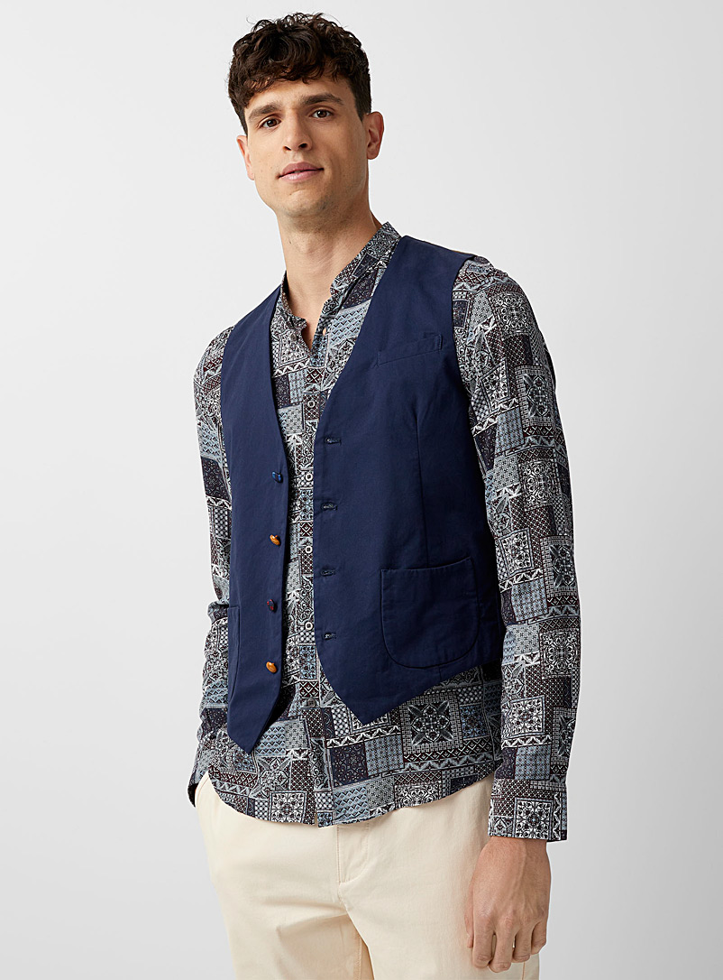 Gianni Lupo Marine Blue Colourful button navy vest for men