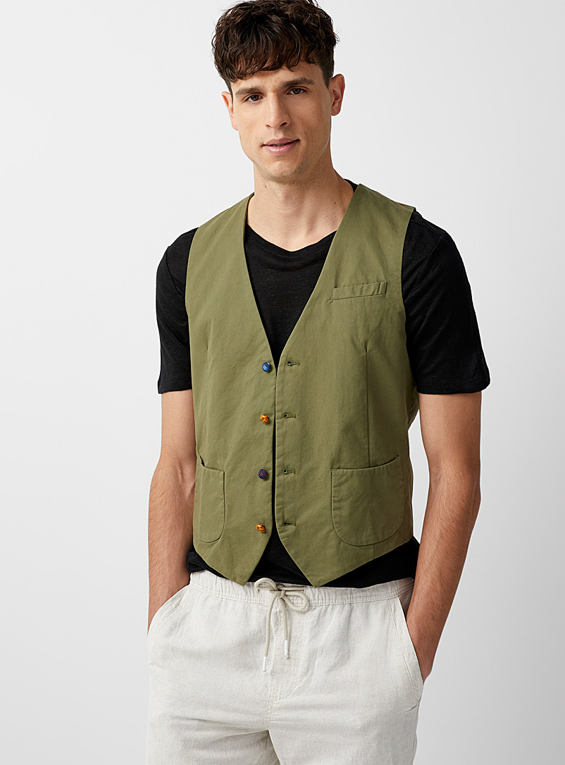Gianni Lupo Mossy Green Colourful button olive vest for men