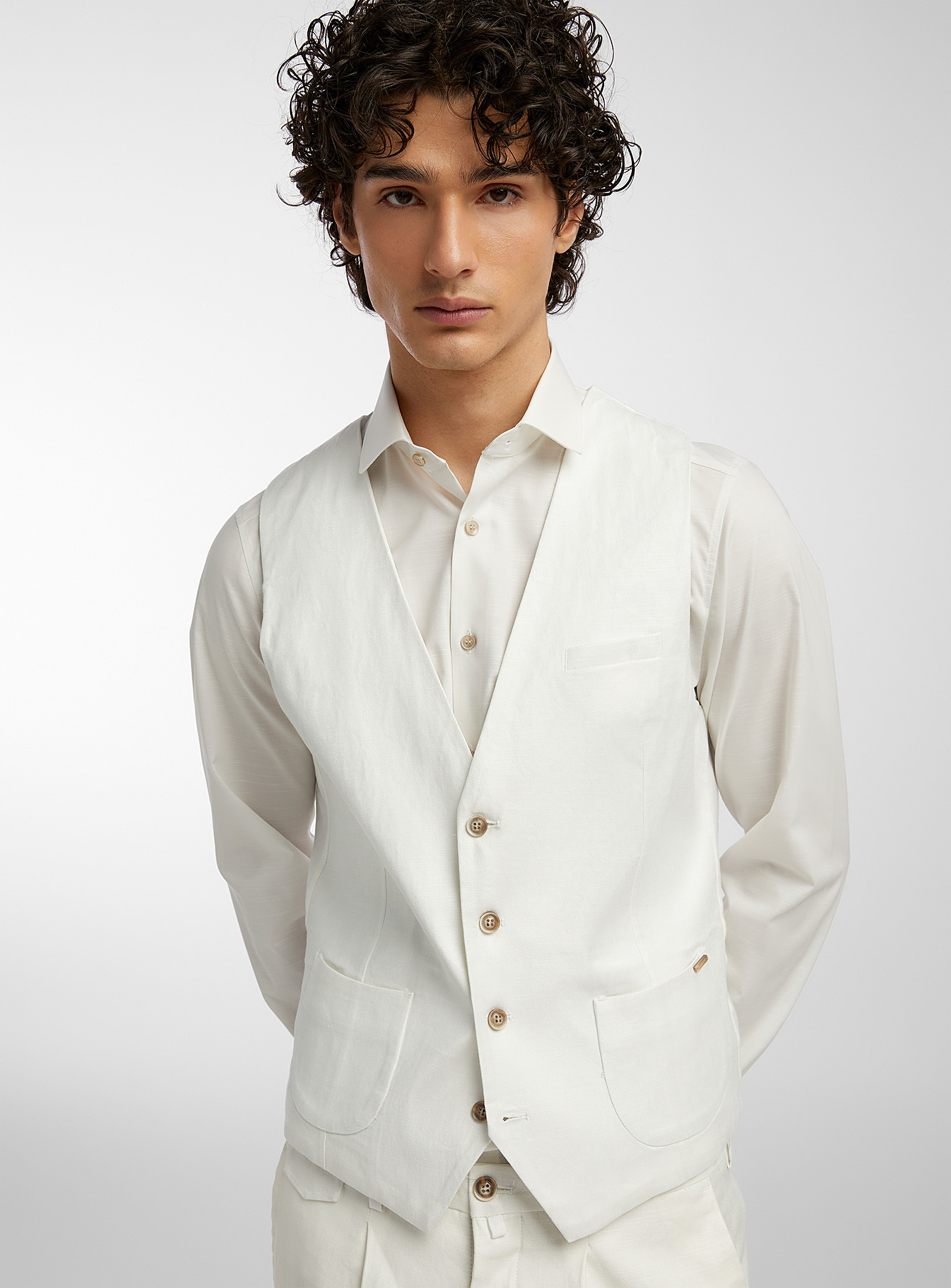 Gianni Lupo - Men's White linen-blend vest