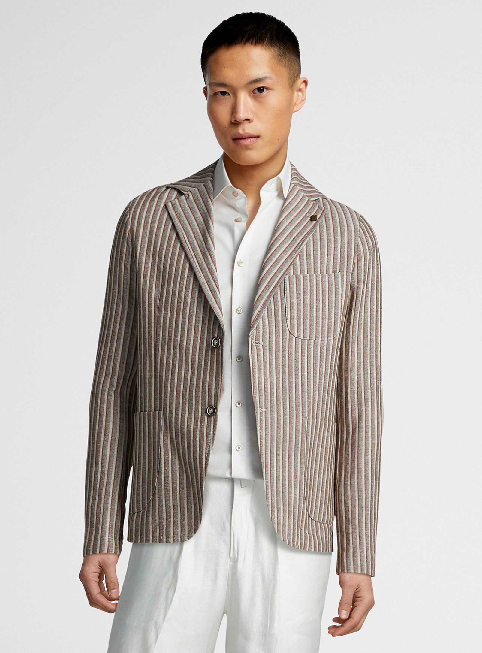Gianni Lupo Woven-stripe Lightweight Jacket In Sand