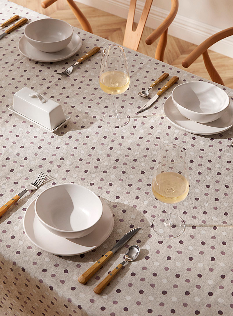 Simons Maison Patterned Ecru Polka dot coated tablecloth