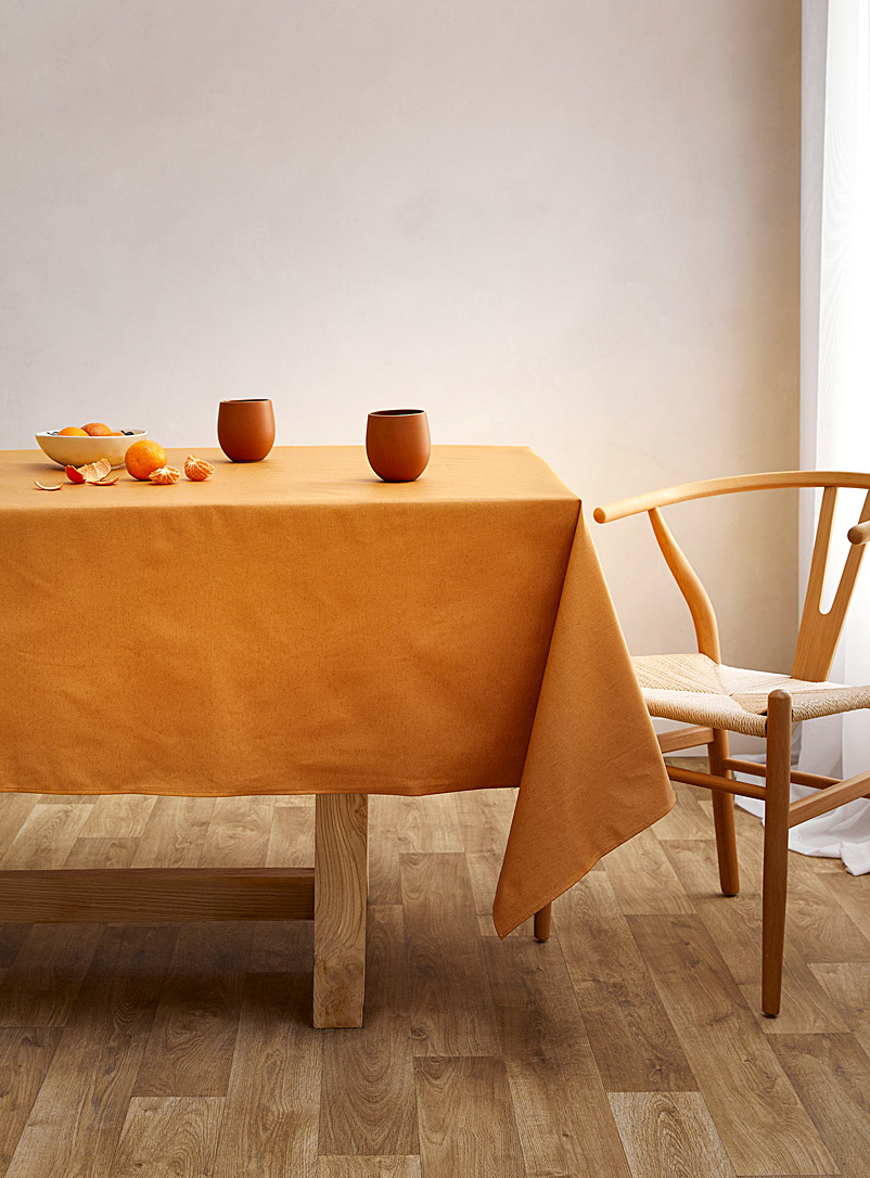 Simons Maison Ochre Yellow Speckled orange linen and cotton coated tablecloth