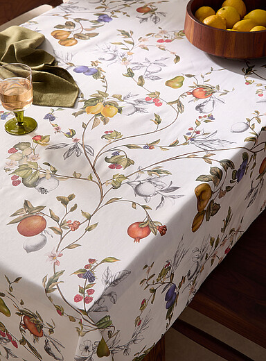 Simons Maison: La nappe enduite fruits des champs Blanc &agrave; motifs