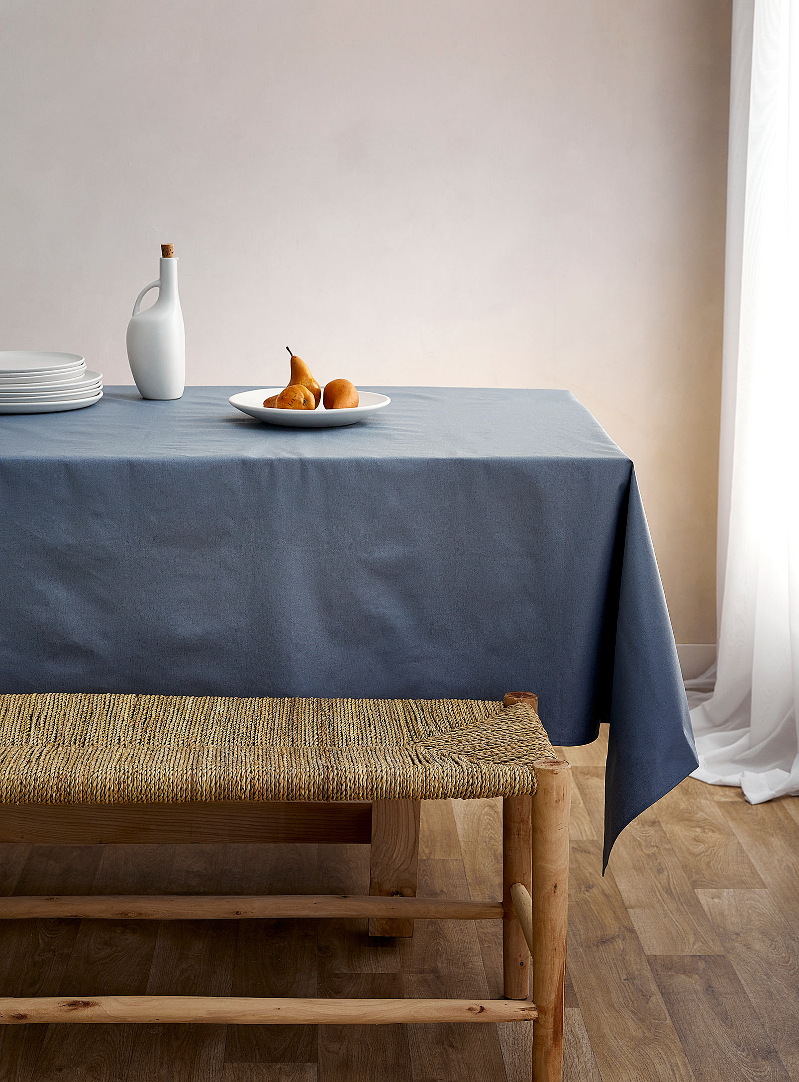 Simons Maison Denim Blue Linen And Cotton Coated Tablecloth