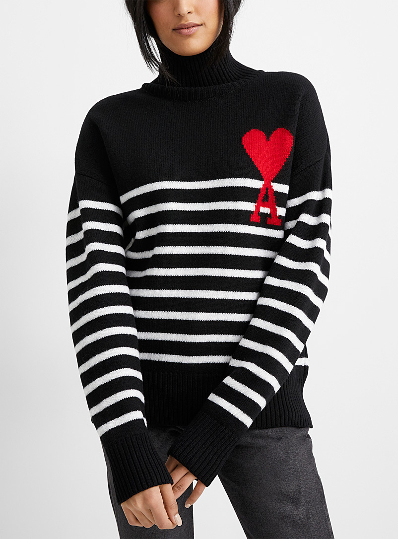 Ami Black and White Ami de Cœur striped sweater for women