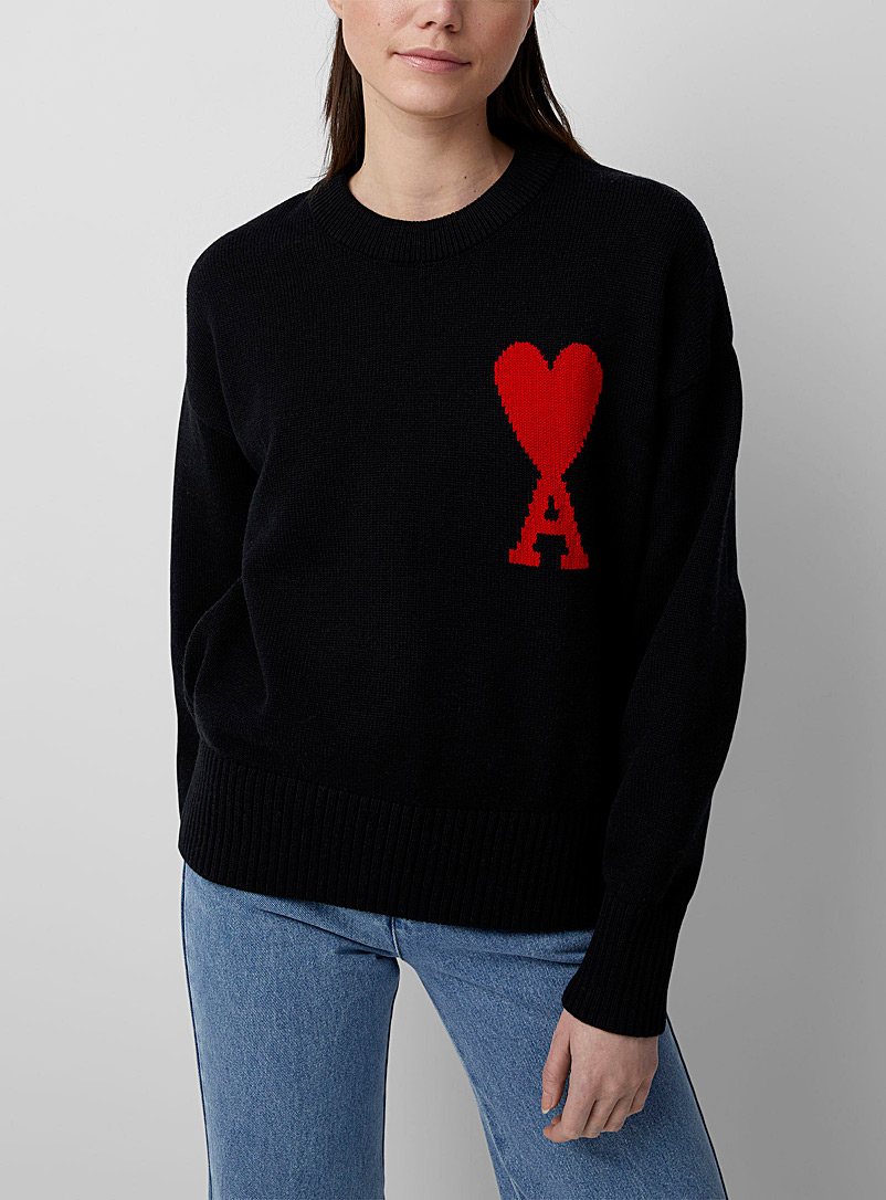 Ami: Le pull Ami de Cœur rouge Noir pour femme