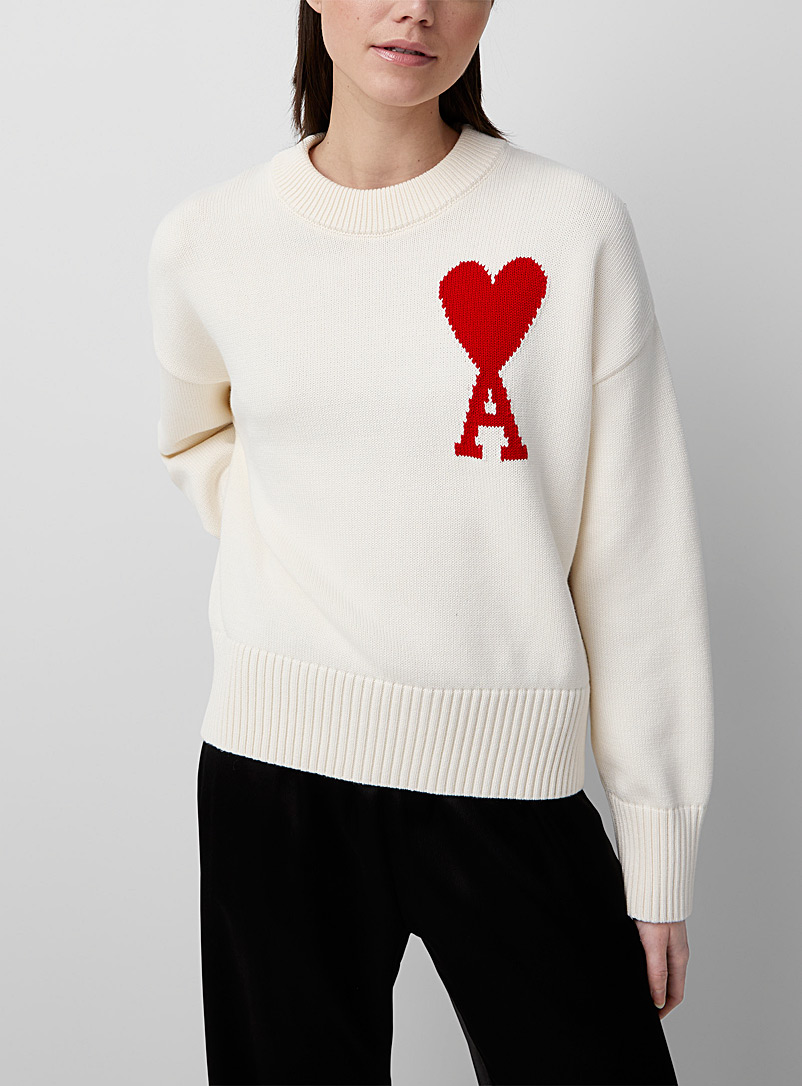 Ami White Red Ami de Cœur sweater for women