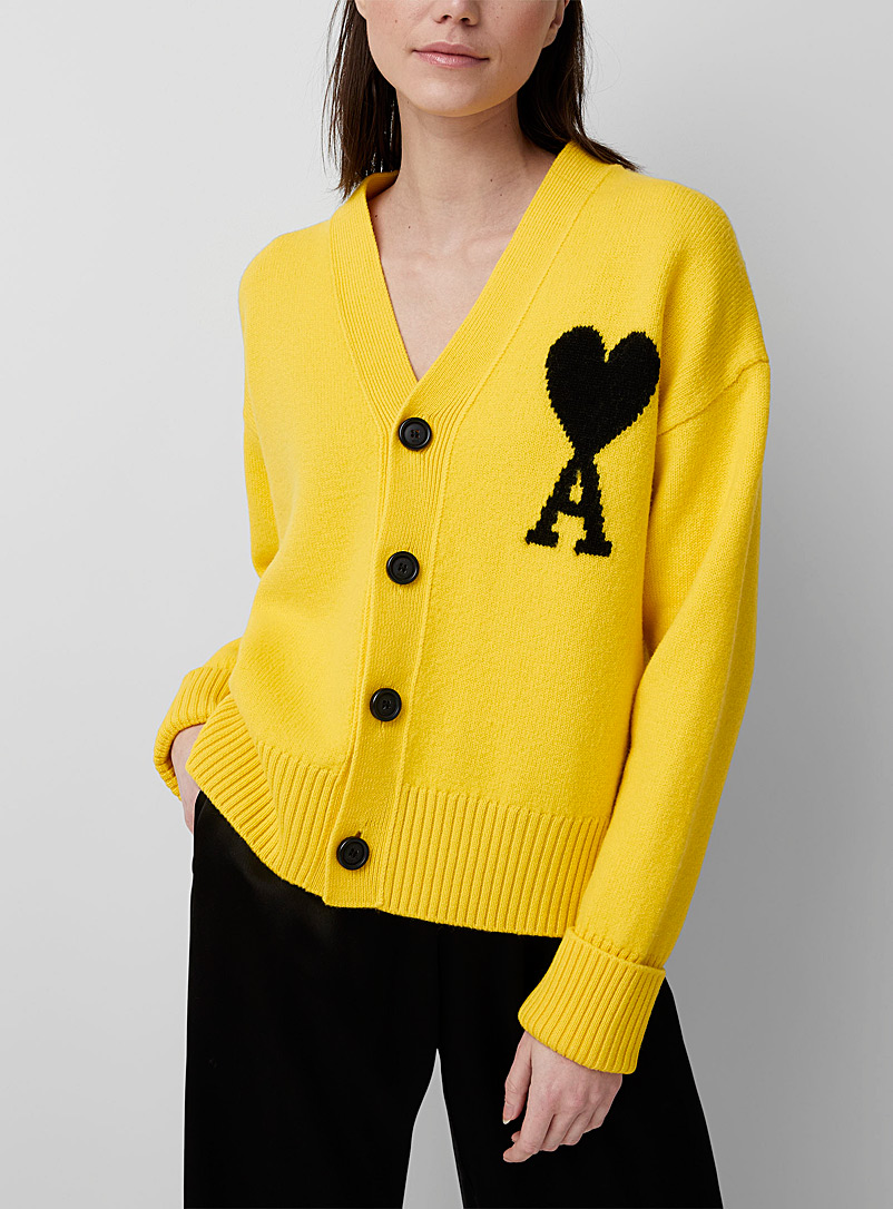 Ami: Le cardigan tricot Ami de Cœur jaune Jaune or pour femme