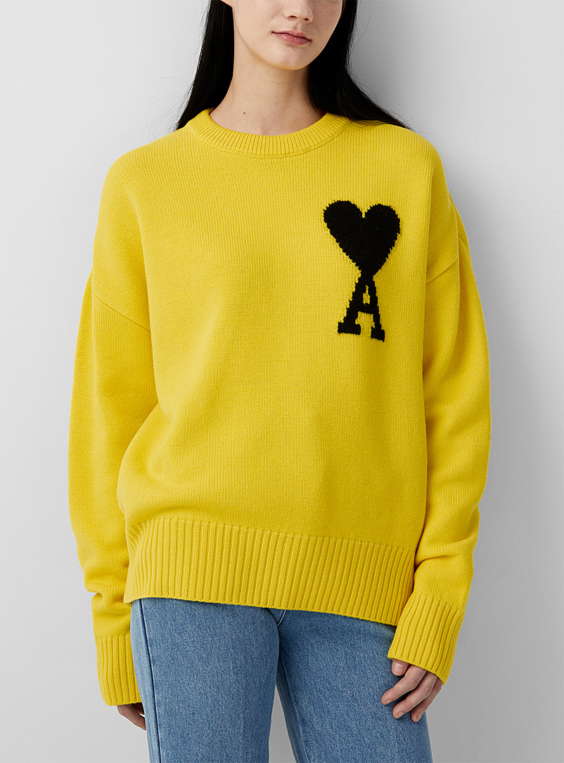 Ami Golden Yellow Ami de Cœur virgin wool sweater for women