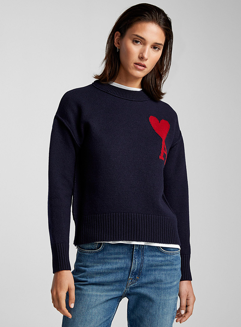 Ami Marine Blue Ami de Coeur knit sweater for women