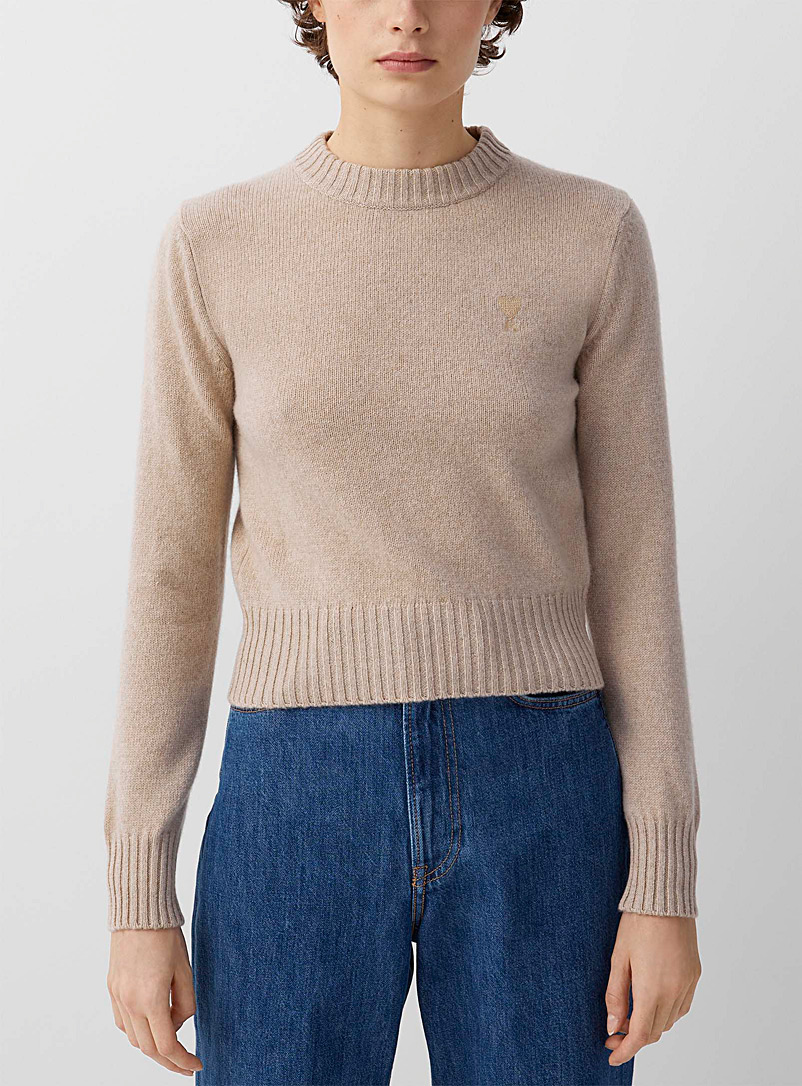 Ami Cream Beige Ami de Cœur cashmere sweater for women