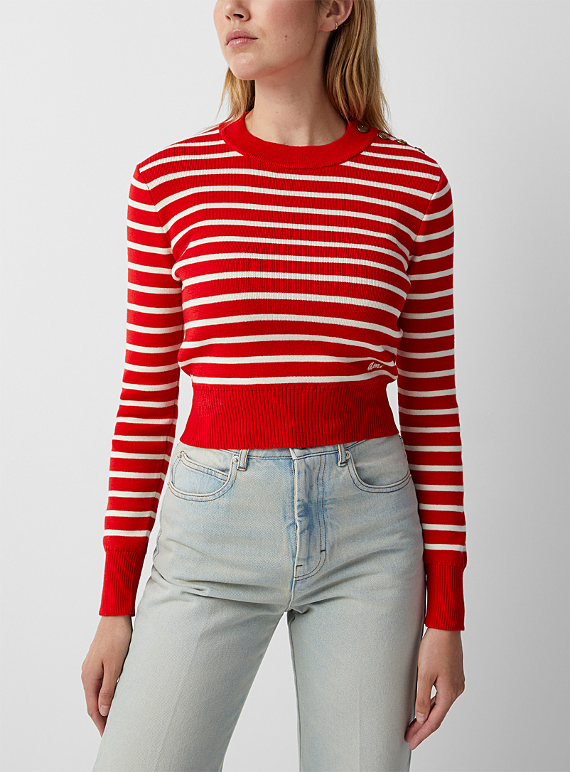 Ami Patterned Red Merino wool sailor sweater for women