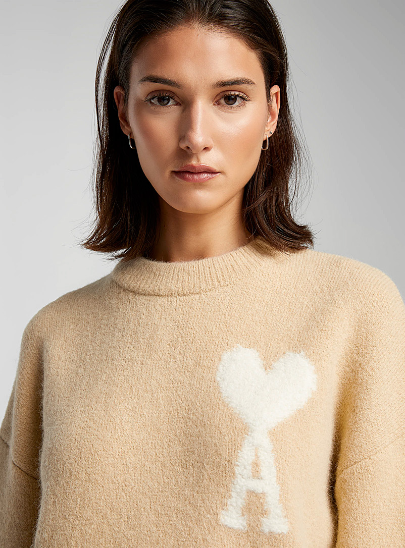 Ami Cream Beige Ami de Coeur knit sweater for women