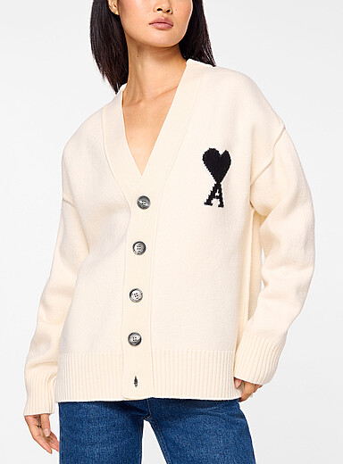 Ami: Le cardigan en laine Ami de C&oelig;ur  &Eacute;cru - Lin pour femme