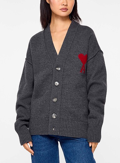 Ami Charcoal Ami de C&oelig;ur wool cardigan for women