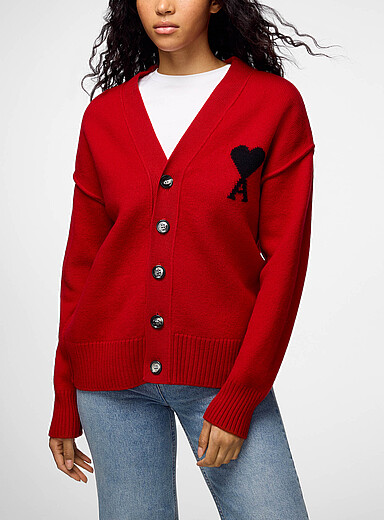 Ami Red Ami de C&oelig;ur wool cardigan for women