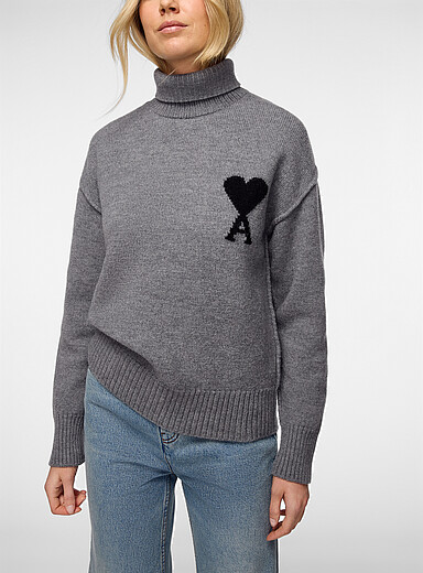 Ami Grey Ami de Coeur 100% wool sweater for women