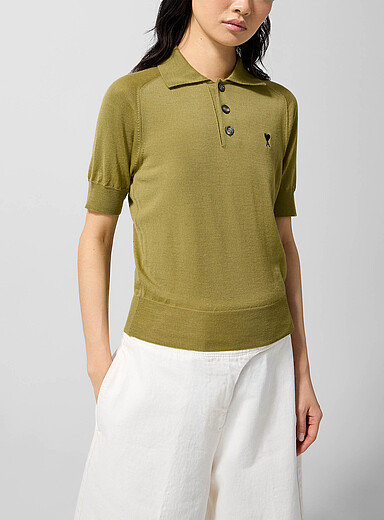Ami Mossy Green Ami de C&oelig;ur pure merino wool sweater for women