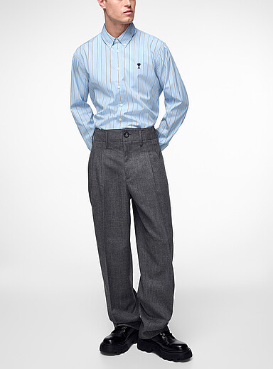 Ami Charcoal Charcoal virgin wool double-pleated pant for men