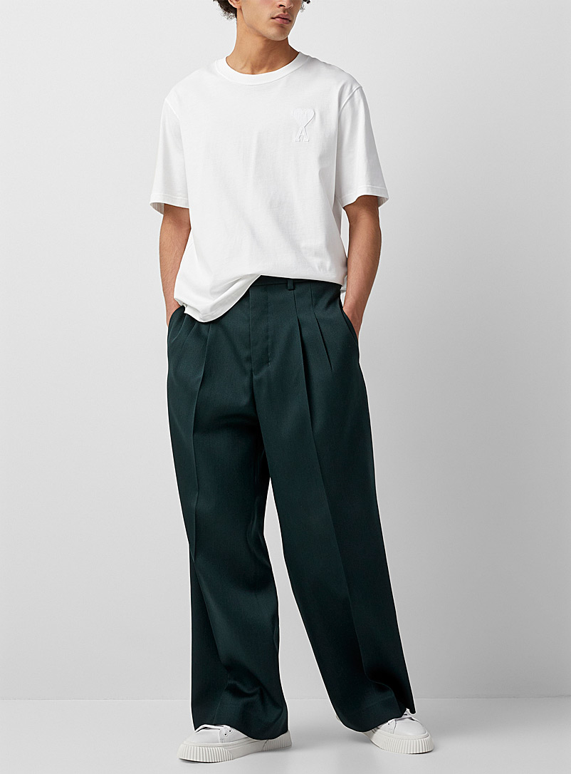 Ami Green Wide-leg pleated pant for men