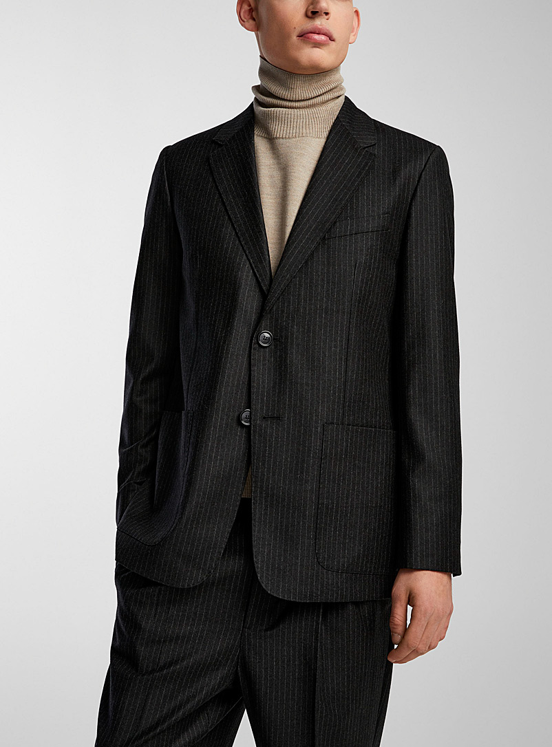 Ami Grey Pinstriped virgin wool jacket for men