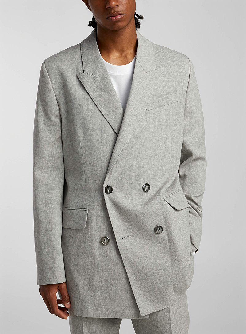 Ami Light Grey Double-breasted virgin wool jacket for men