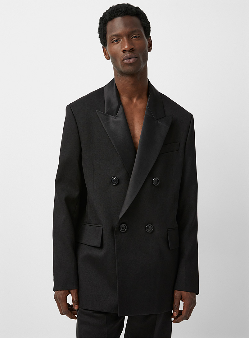 Ami Black Virgin wool twill smoking jacket for men