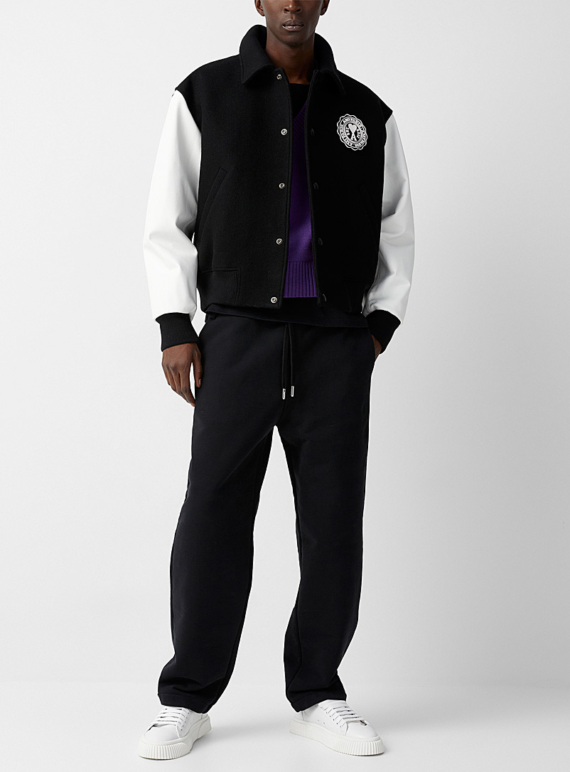 Ami Black Dual-material varsity jacket for men