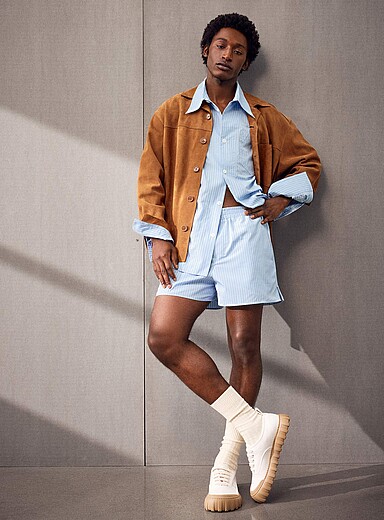 Le short bleu &agrave; rayures en popeline