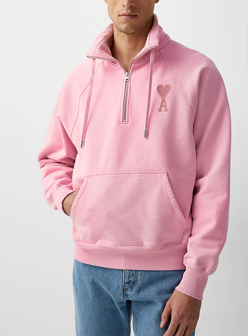 Ami Pink Zipped mock-neck sweatshirt for men