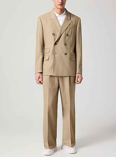 Ami: Le pantalon large &agrave; plis pure laine Ivoire - Beige cr&egrave;me pour homme