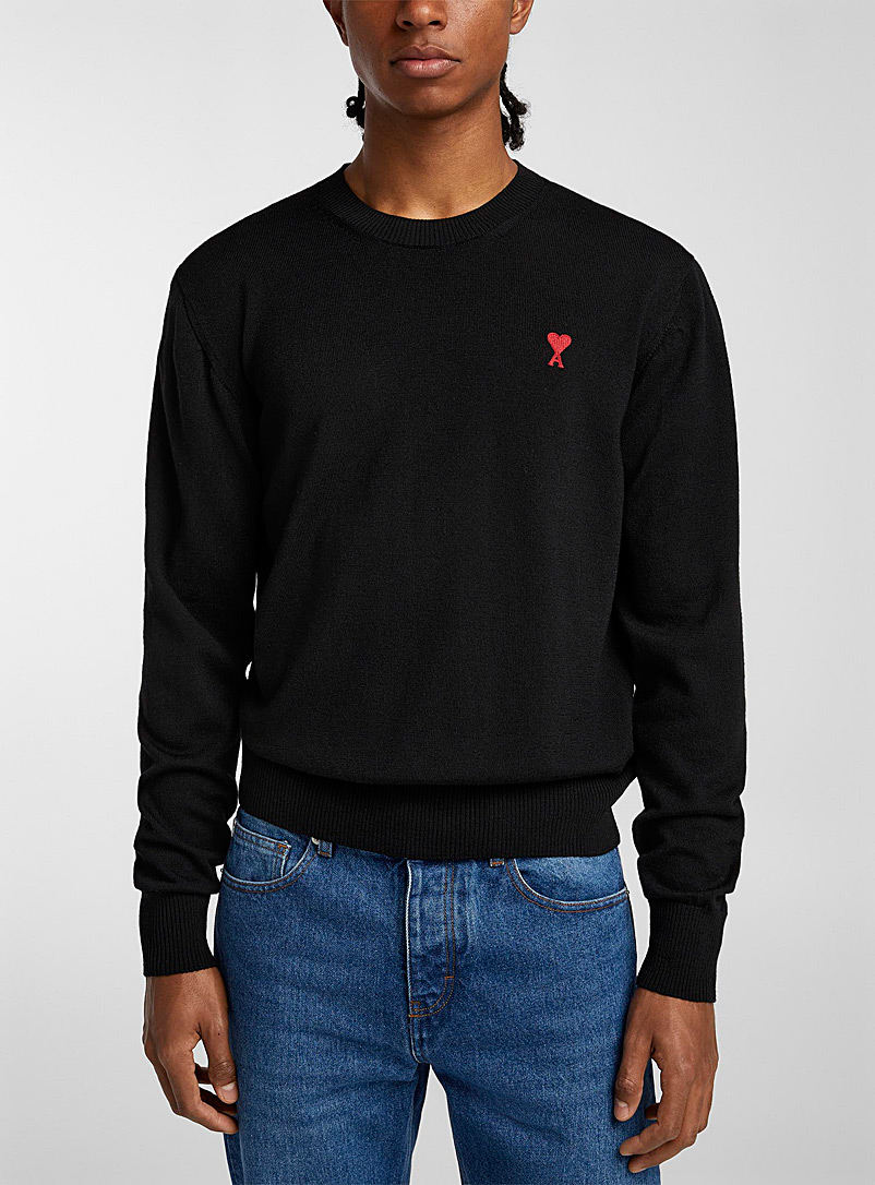 Ami Black Embroidered hearts logo sweater for men