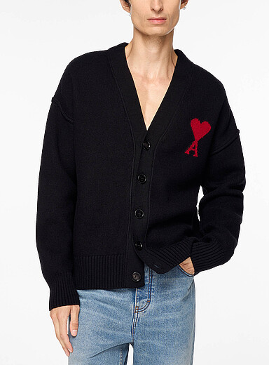 Ami Black Ami de C&oelig;ur 100% virgin wool cardigan Unisex for men