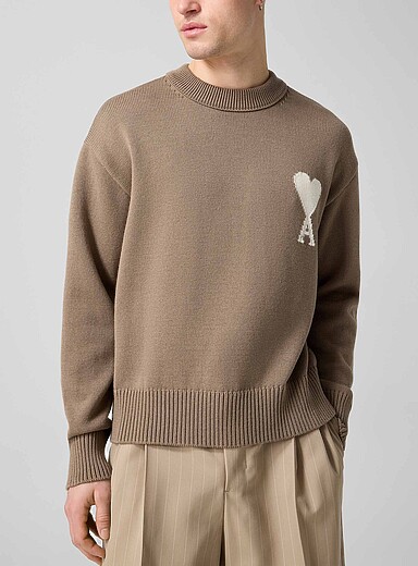 Ami: Le chandail Ami de C&oelig;ur jacquard Taupe pour homme