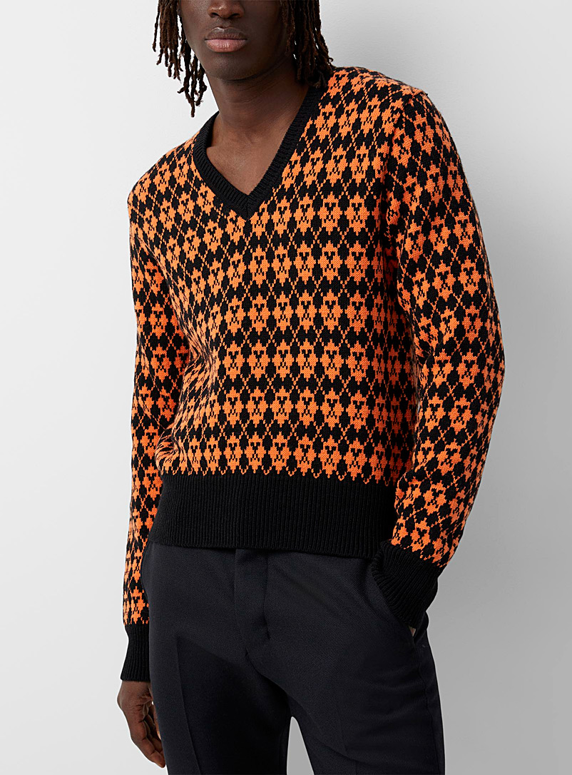 Ami Orange Jacquard grid sweater for men