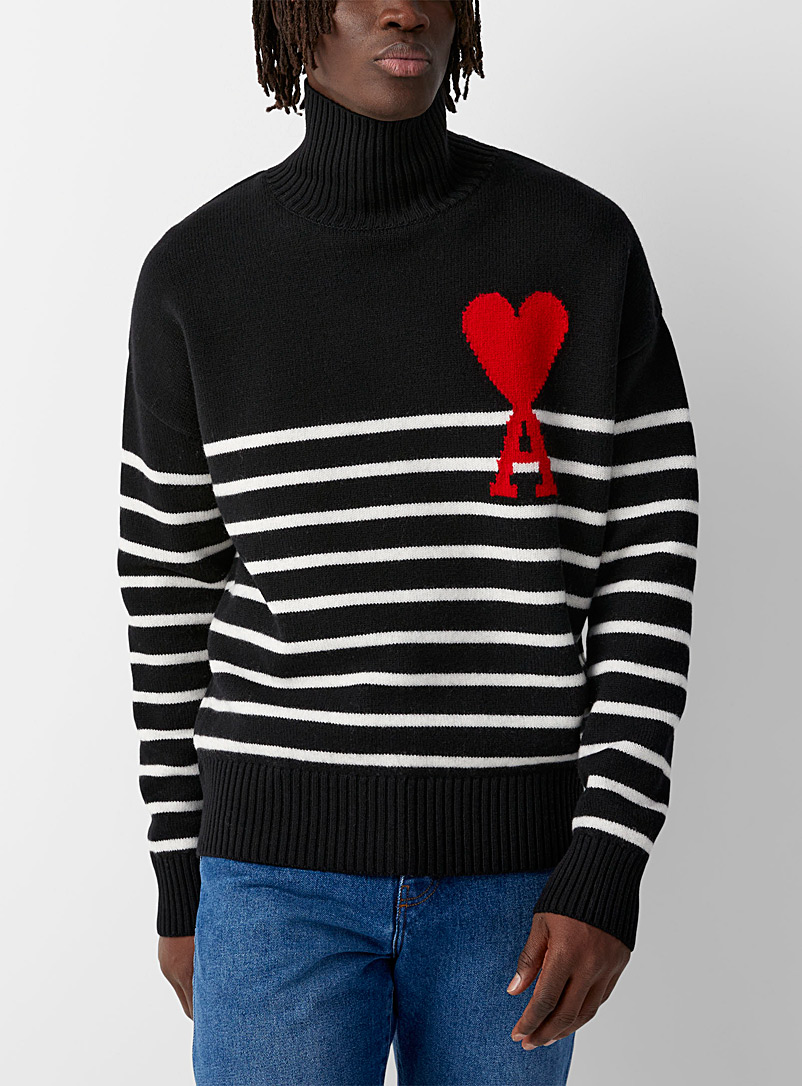 Ami Black Ami de Coeur striped sweater for men