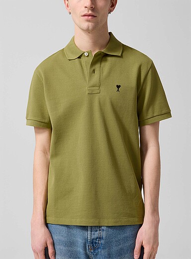 Ami Green Embroidered mini logo piqu&eacute; polo for men