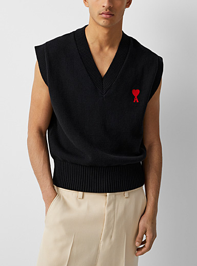 Ami Black Ami de cœur plain sweater vest for men