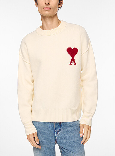 Ami Off White Ami de C&oelig;ur 100% virgin wool sweater for men