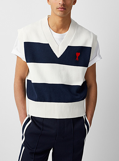 Ami Patterned White Nautical stripes sweater vest for men