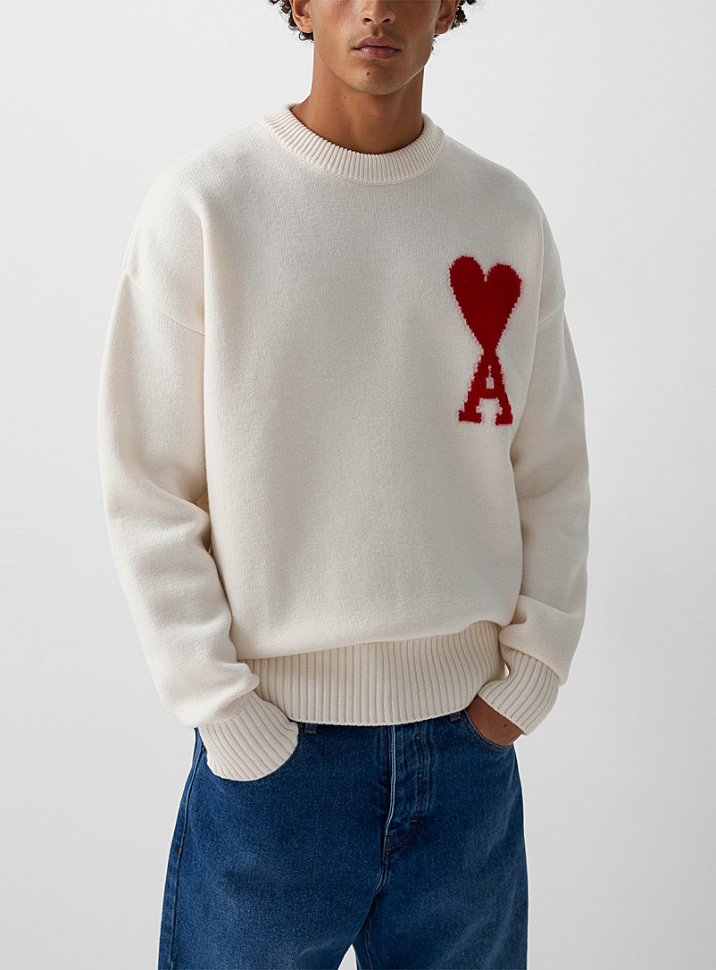 Ami White Ami de Cœur embroidered logo sweater for men