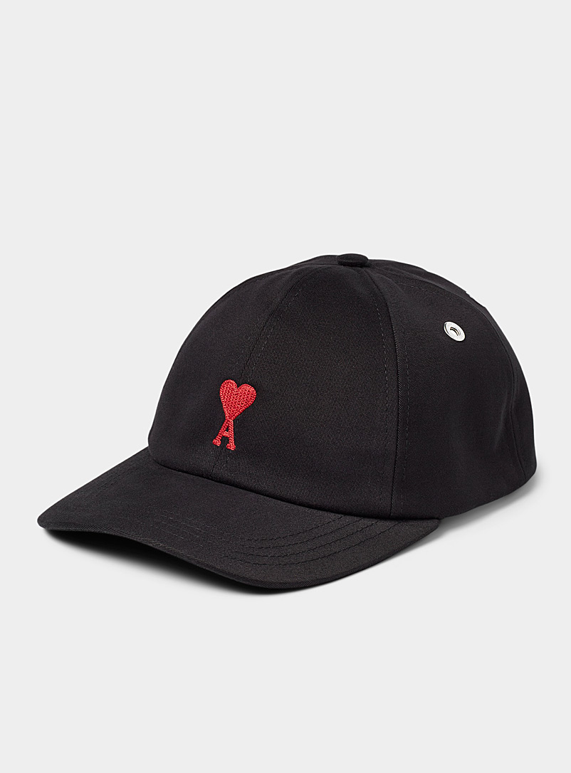 Ami Black Ami de Cœur embroidery black cap for men