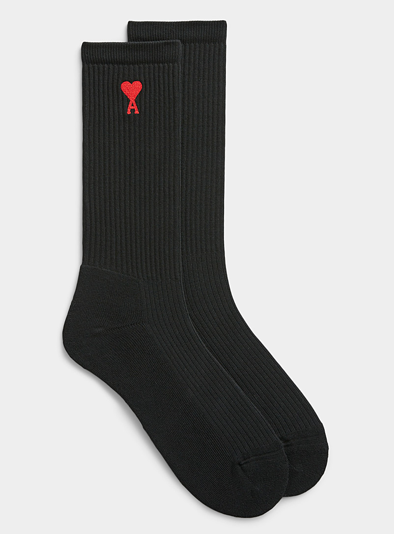 Ami Black Ami de Coeur accent logo sock for men