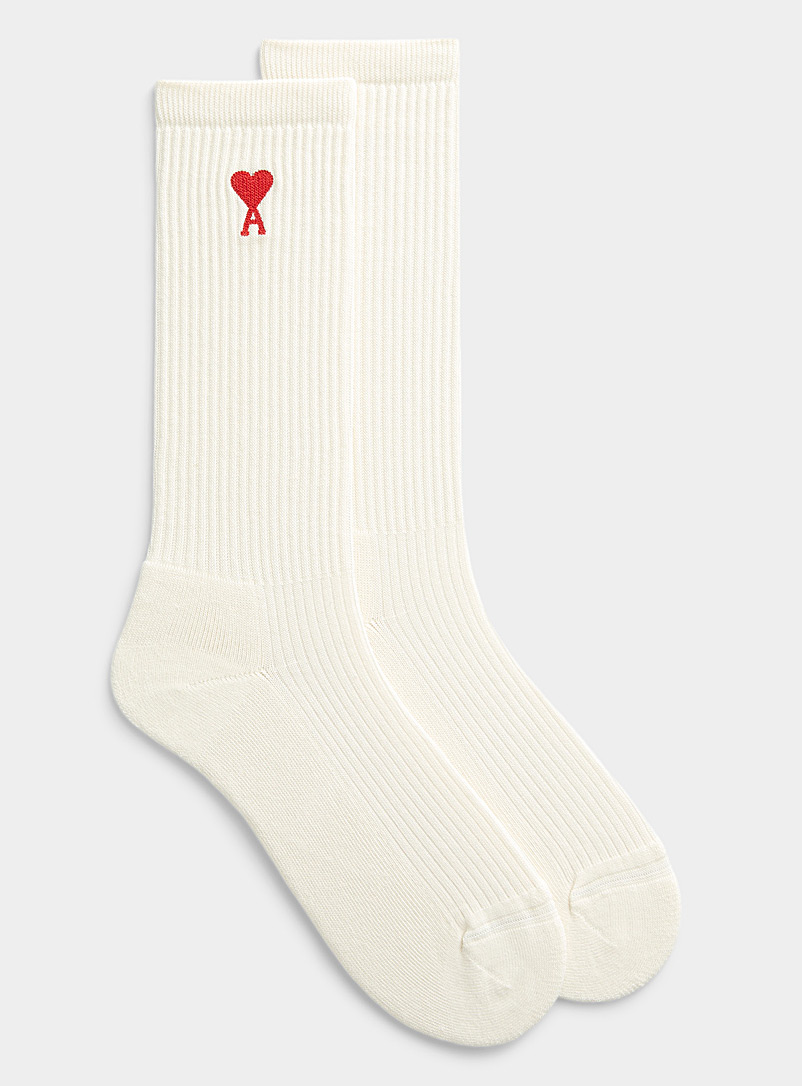 Ami Ivory White Ami de Cœur accent logo sock for men