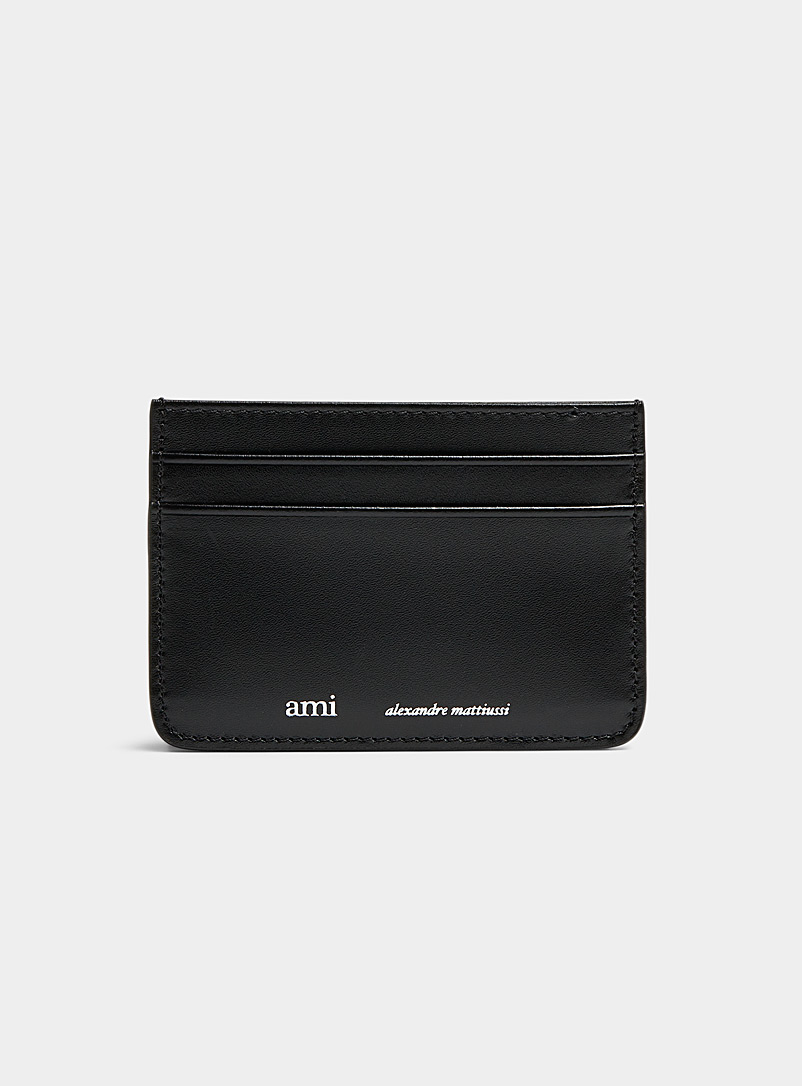 Ami Black Smooth leather card case for men