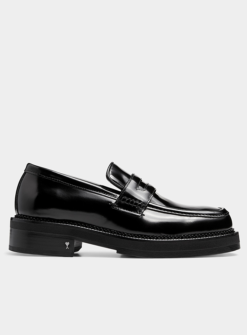 Ami Black Shiny square-toe penny loafers Men for men