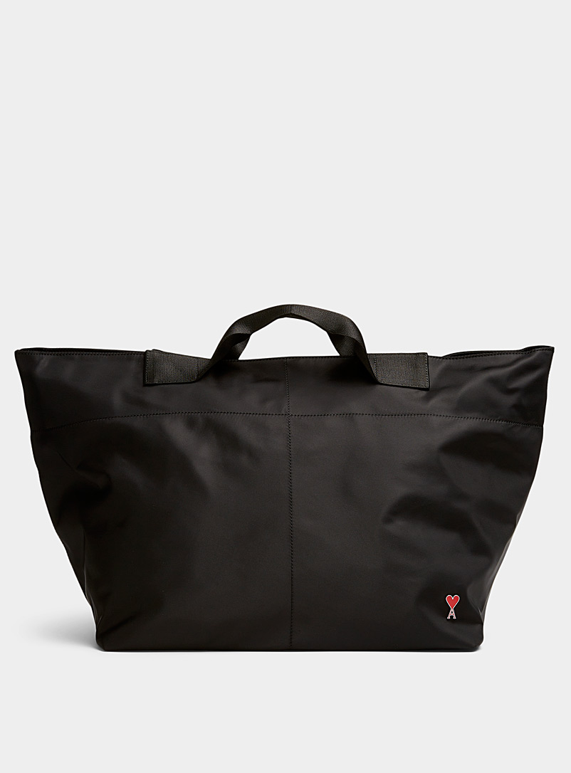 Ami Black Metal logo satiny fabric weekender bag for men