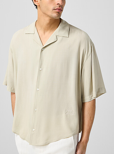 Ami: La chemise cabana &agrave; logo brod&eacute; Brun noisette pour homme