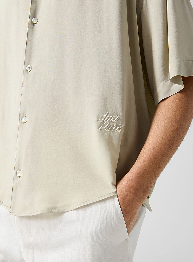 Ami Hazelnut Embroidered logo cabana shirt for men